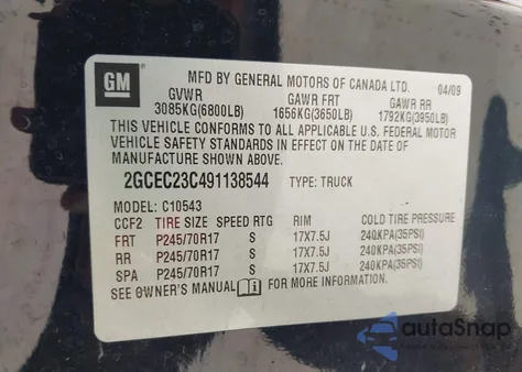 2009 Chevrolet Silverado 1500 Lt from USA, damaged, VIN 2GCEC23C491138544